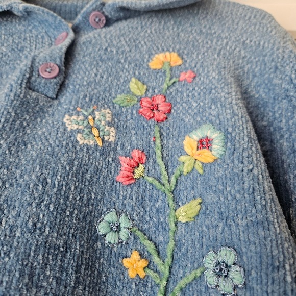 Alfred Dunner Sweater Womens PXL Blue Floral Embroidered Chenille Knit Spring - Picture 3 of 9